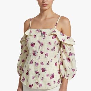 NWT No Comment Cold Shoulder Floral Top Sz M